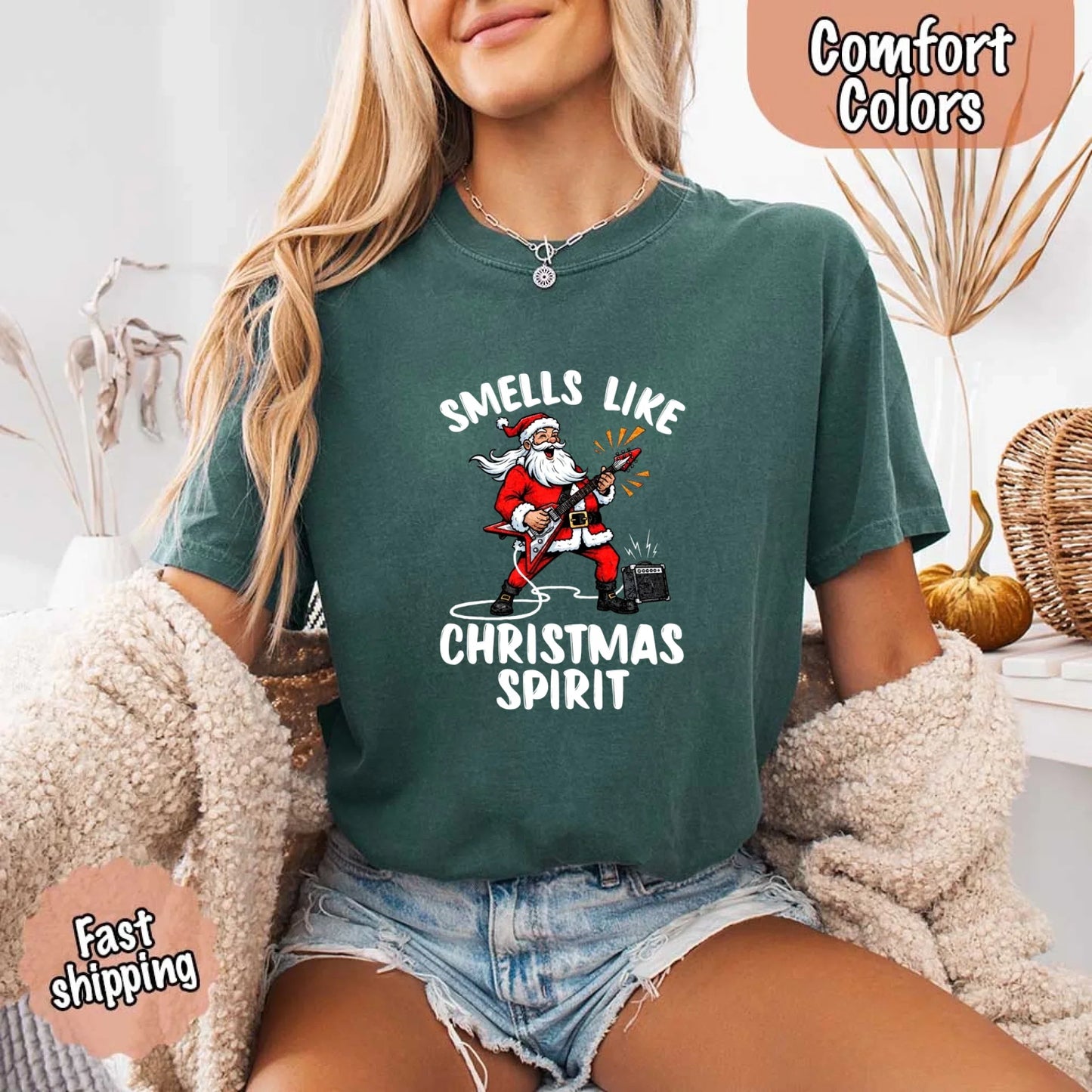 Smells Like Christmas Spirit Funny Santa Comfort Colors T-shirt