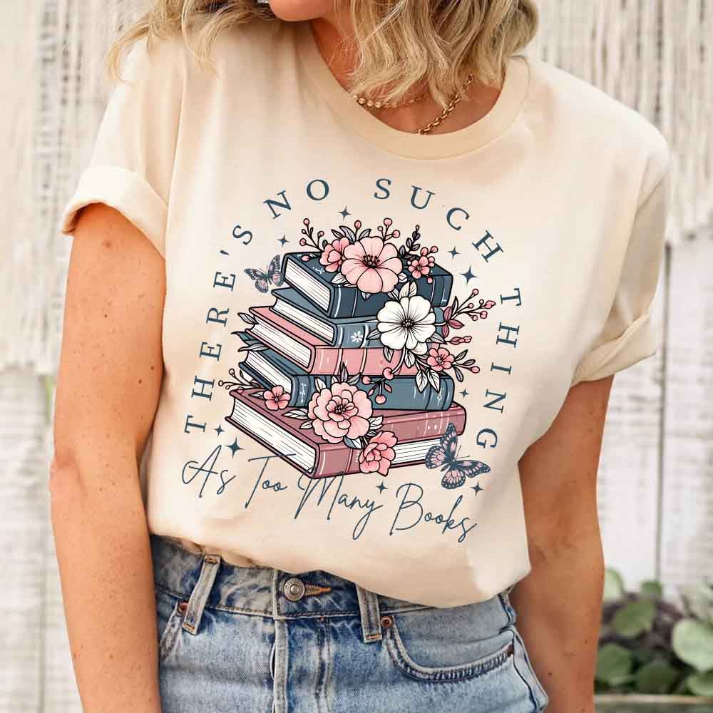 Floral Book Lover Tee – Too Many Books Shirt, Trendy Bookworm Gift for Her, Women's T-Shirt