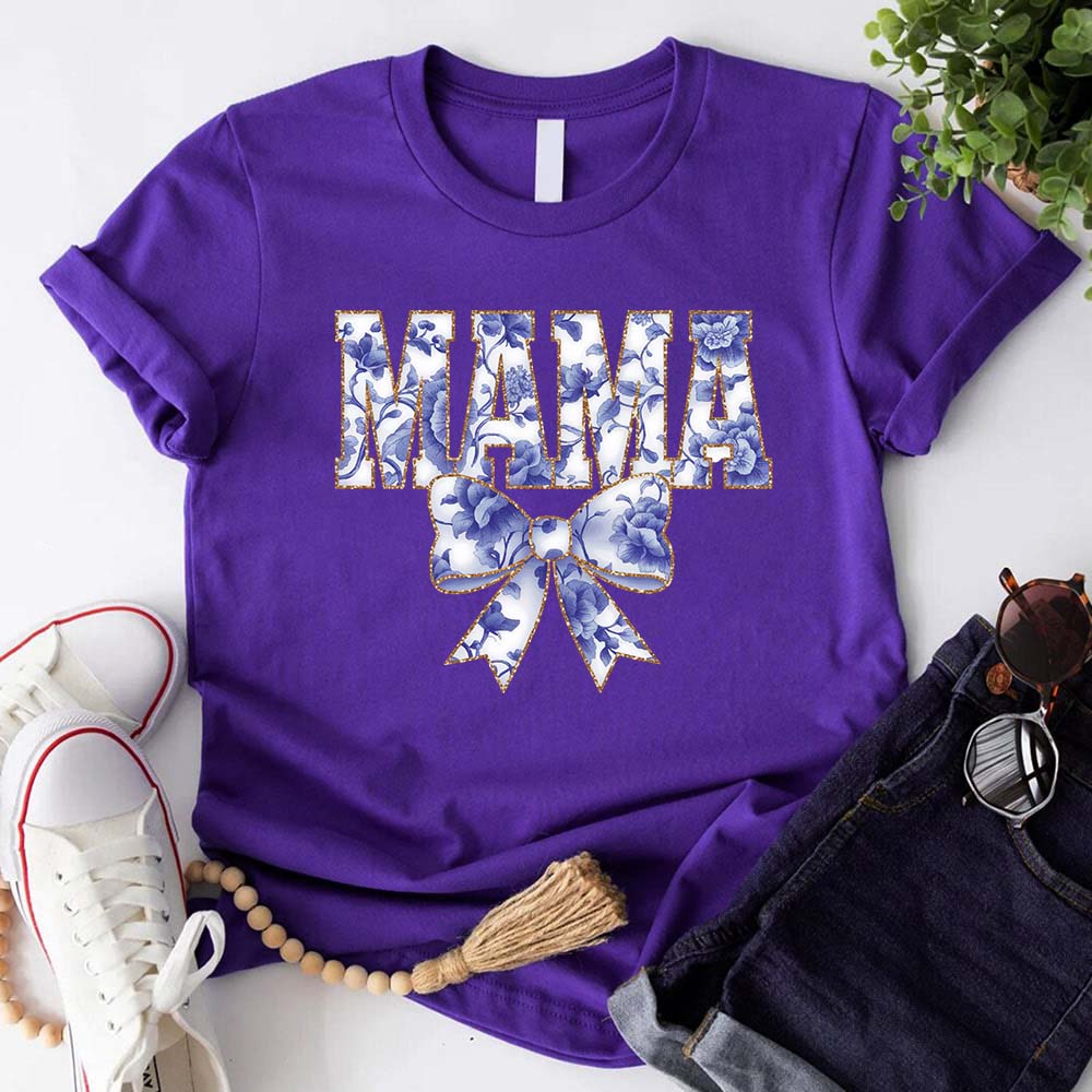 Mama Chinoiserie Coquette Bow T-Shirts – Elegant & Trendy Graphic Tees for Moms