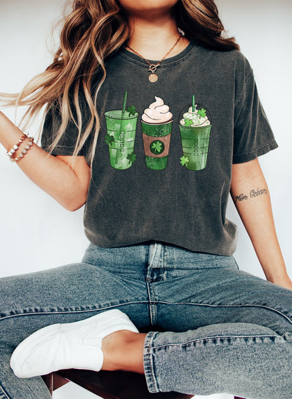 St Patrick's Day Coffee Drinks Comfort Colors Tshirt