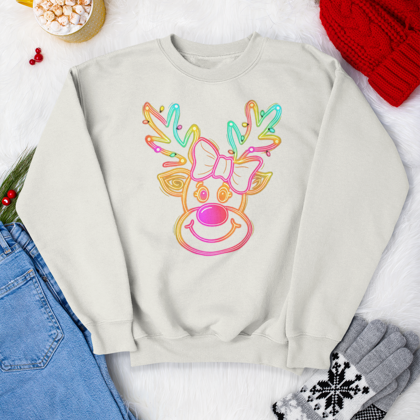 Neon Coquette Reindeer Youth & Toddler Sweatshirt