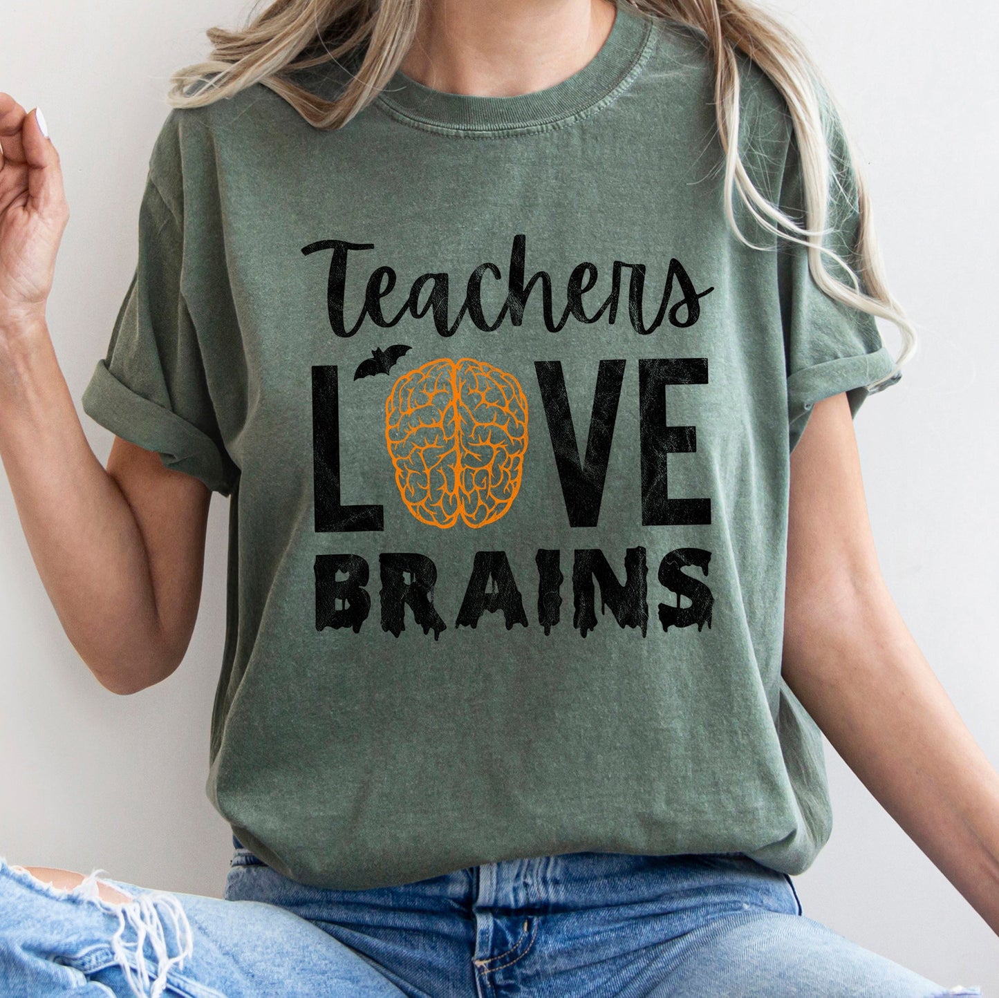 Teachers Love Brains Retro Halloween Comfort Colors Tshirt