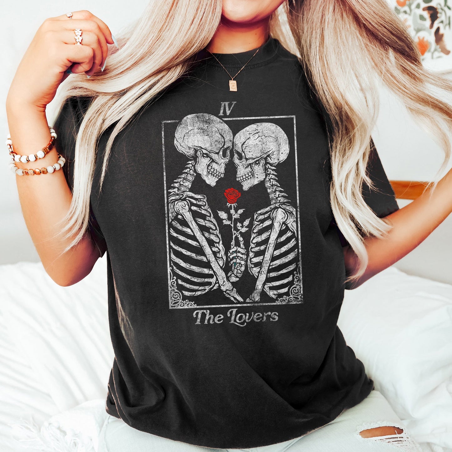 The Lovers Tarot, Skeletons, Mystical, Magic, Comfort Colors Tshirt, Valentine's Day