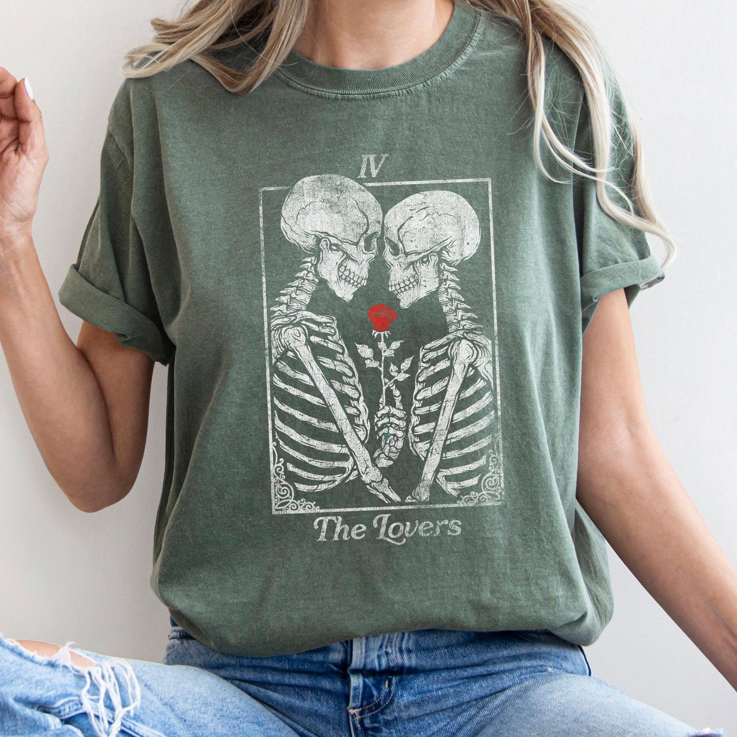 The Lovers Tarot, Skeletons, Mystical, Magic, Comfort Colors Tshirt, Valentine's Day