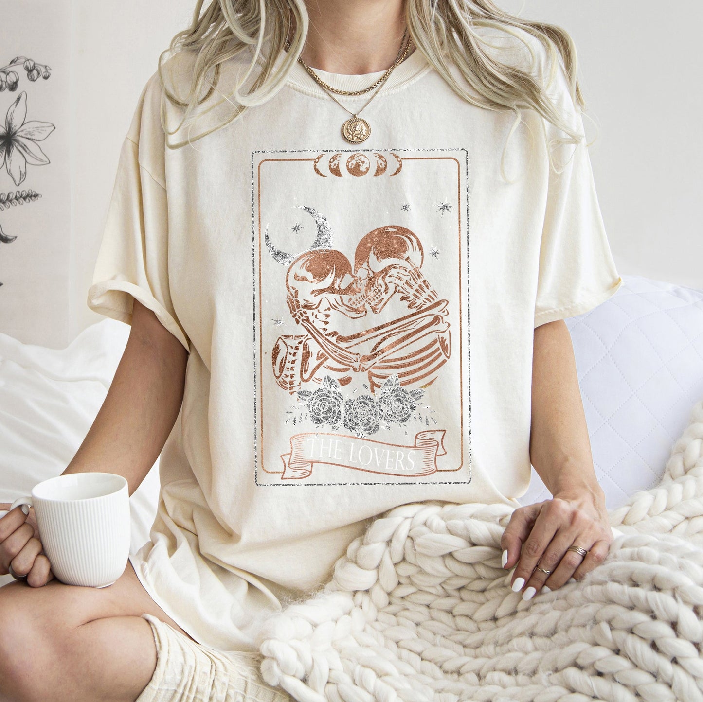 The Lovers Tarot, Moon, Skeletons, Mystical, Magic, Comfort Colors Tshirt, Valentine's Day