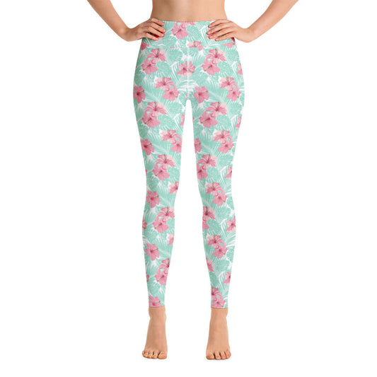 Women's Tropical Island Floral Yoga Leggings - Aaria Tees