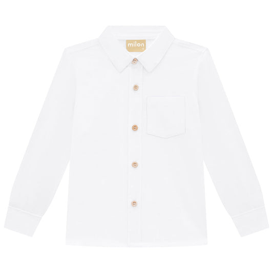 Boys White Button Up Long Sleeve Shirt