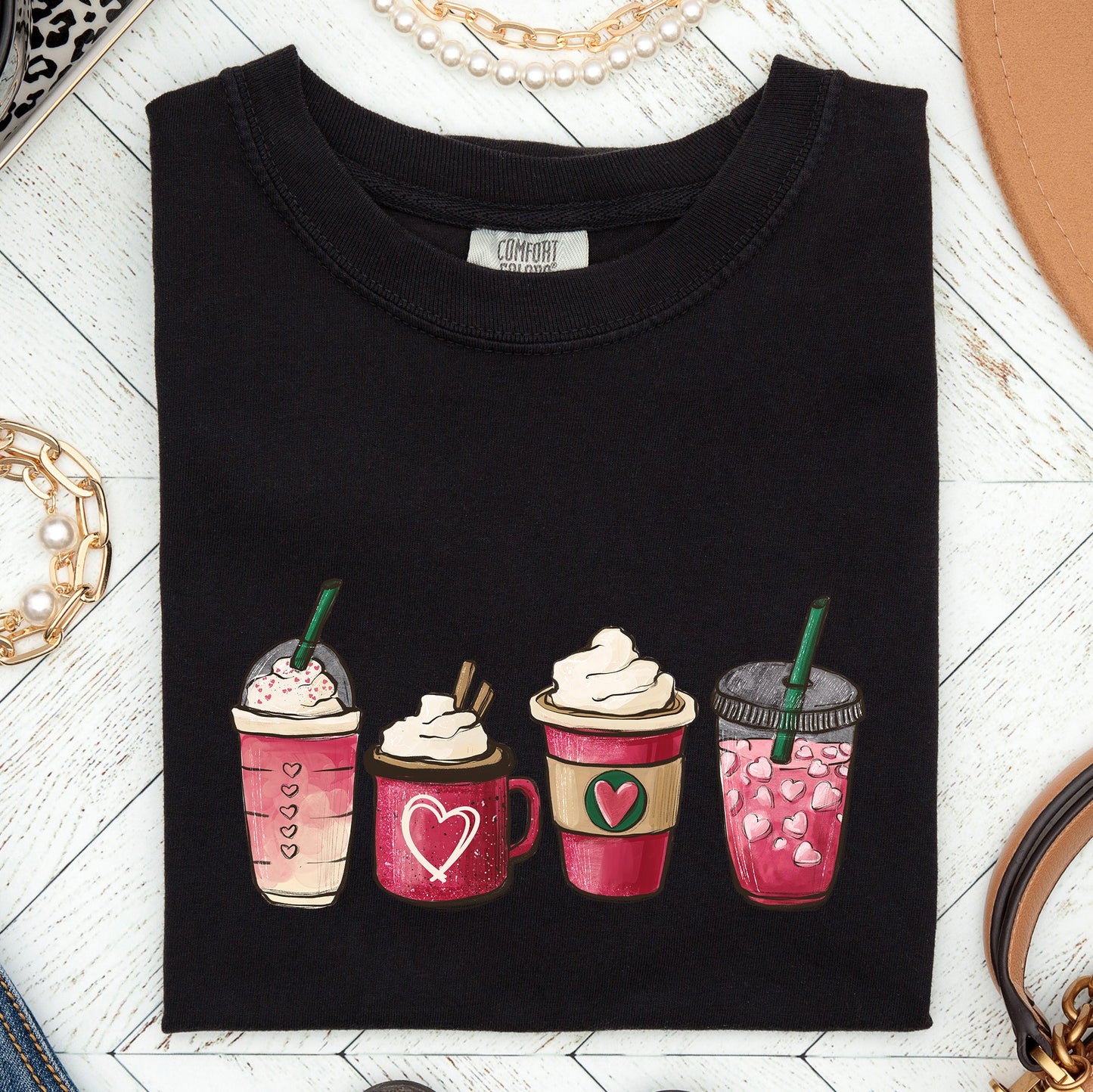 Valentine's Coffee, Drinks, Comfort Colors Tshirt, Valentine's Day