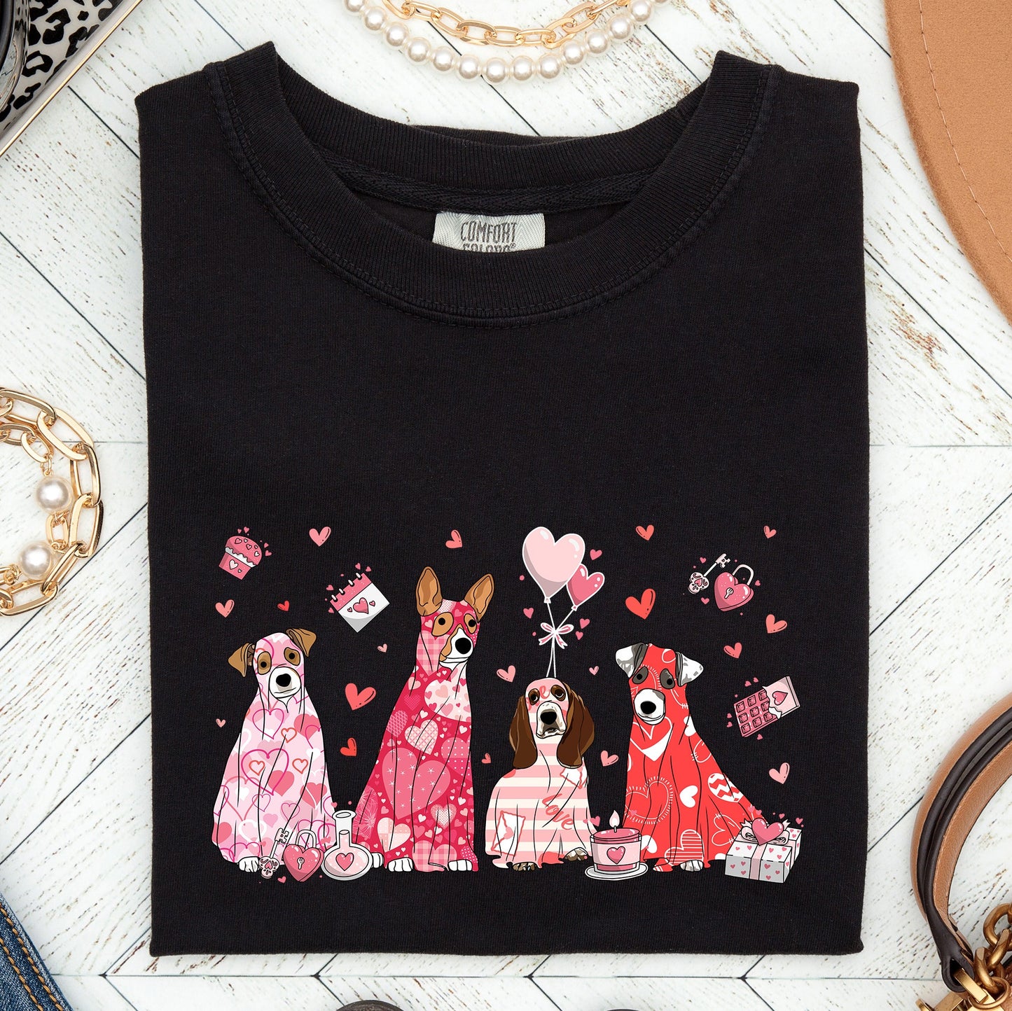 Valentine Ghost Dogs, Comfort Colors Tshirt, Valentine's Day