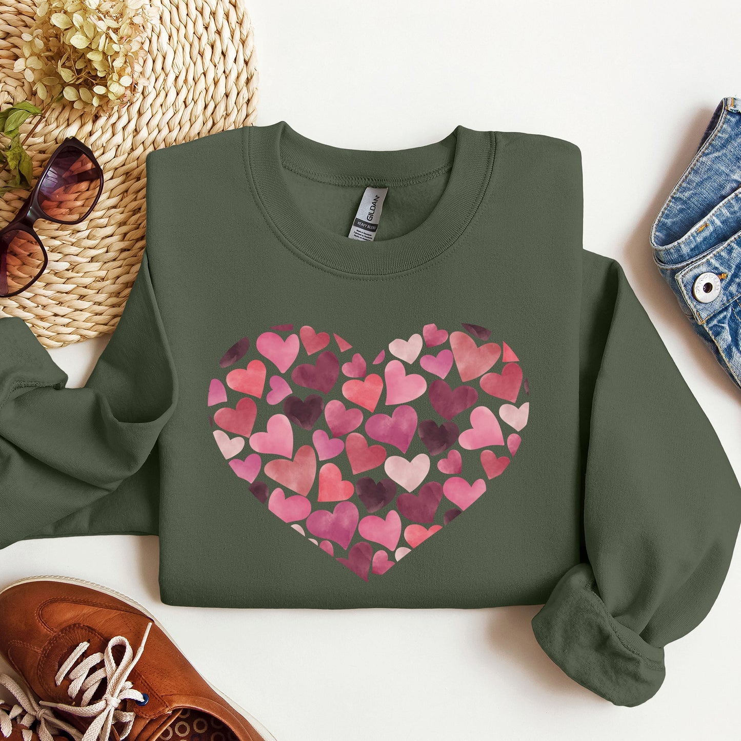 Watercolor Hearts, Sweatshirt, Valentine's Day