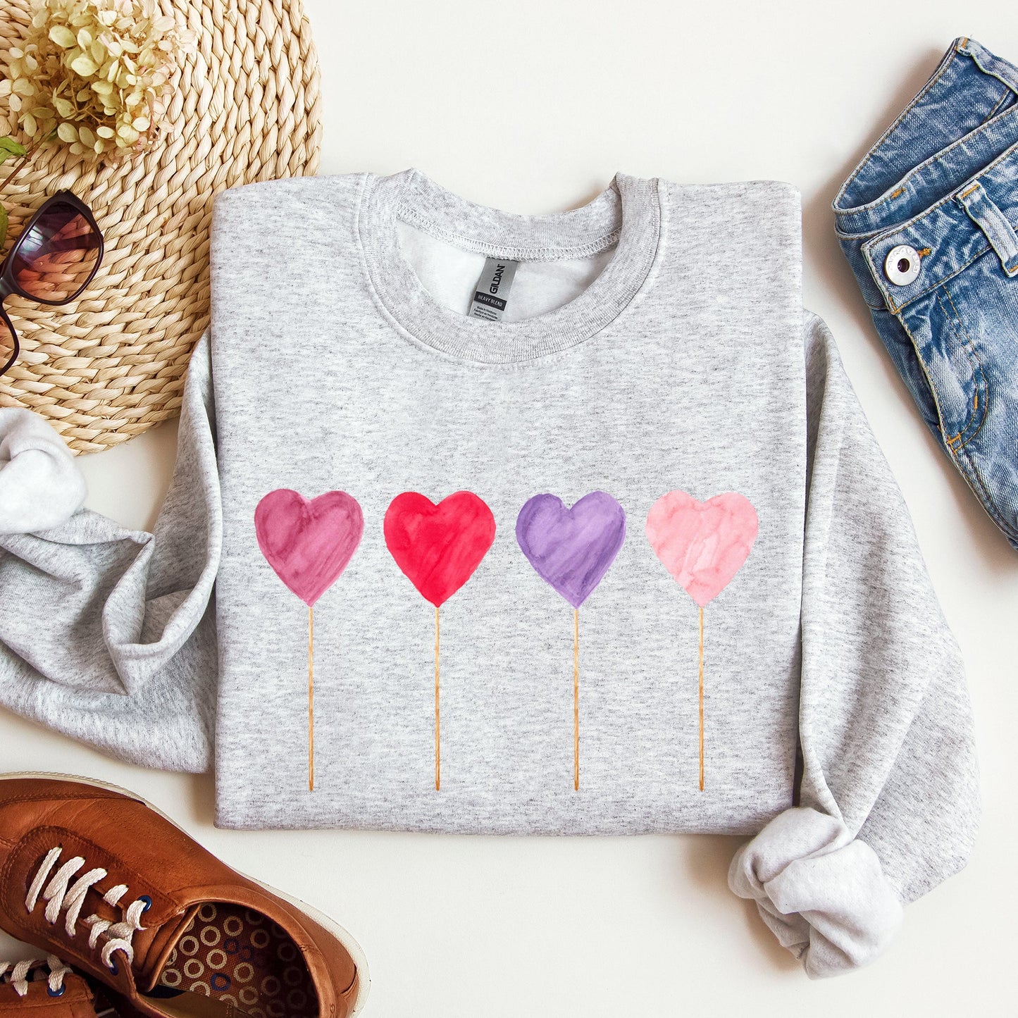 Watecolor Lollipops, Candy, Sweets, Suckers, Sweatshirt, Valentine's Day