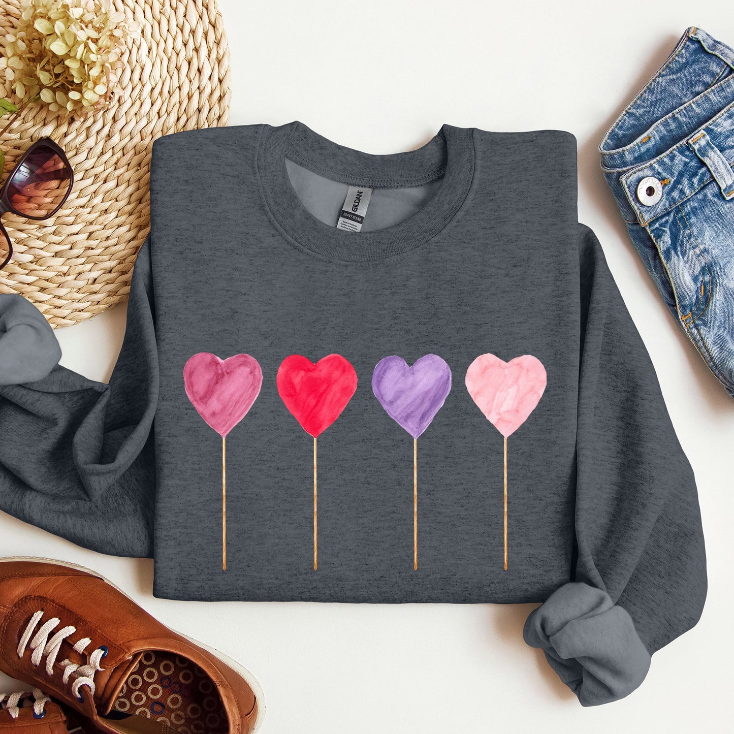 Watecolor Lollipops, Candy, Sweets, Suckers, Sweatshirt, Valentine's Day