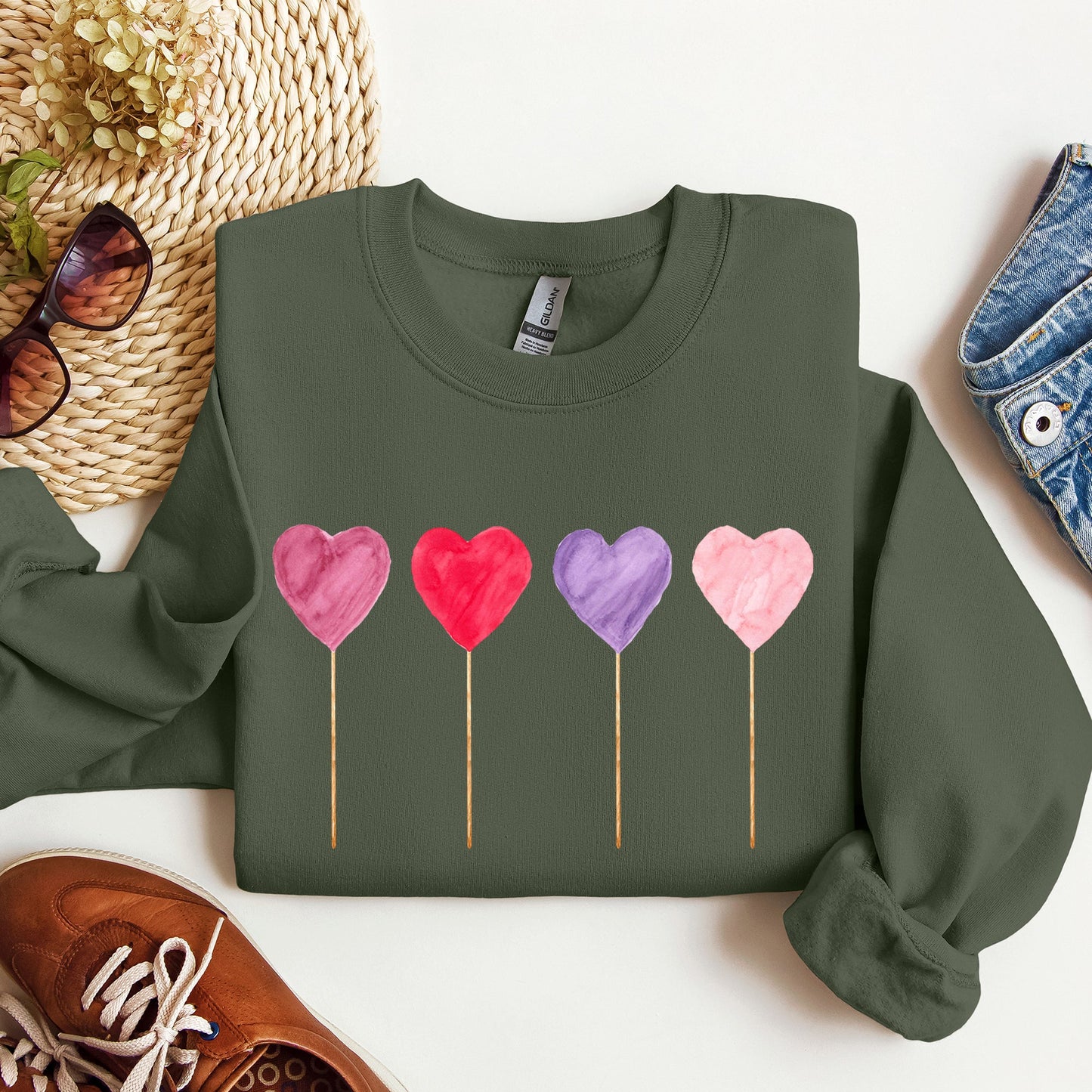 Watecolor Lollipops, Candy, Sweets, Suckers, Sweatshirt, Valentine's Day