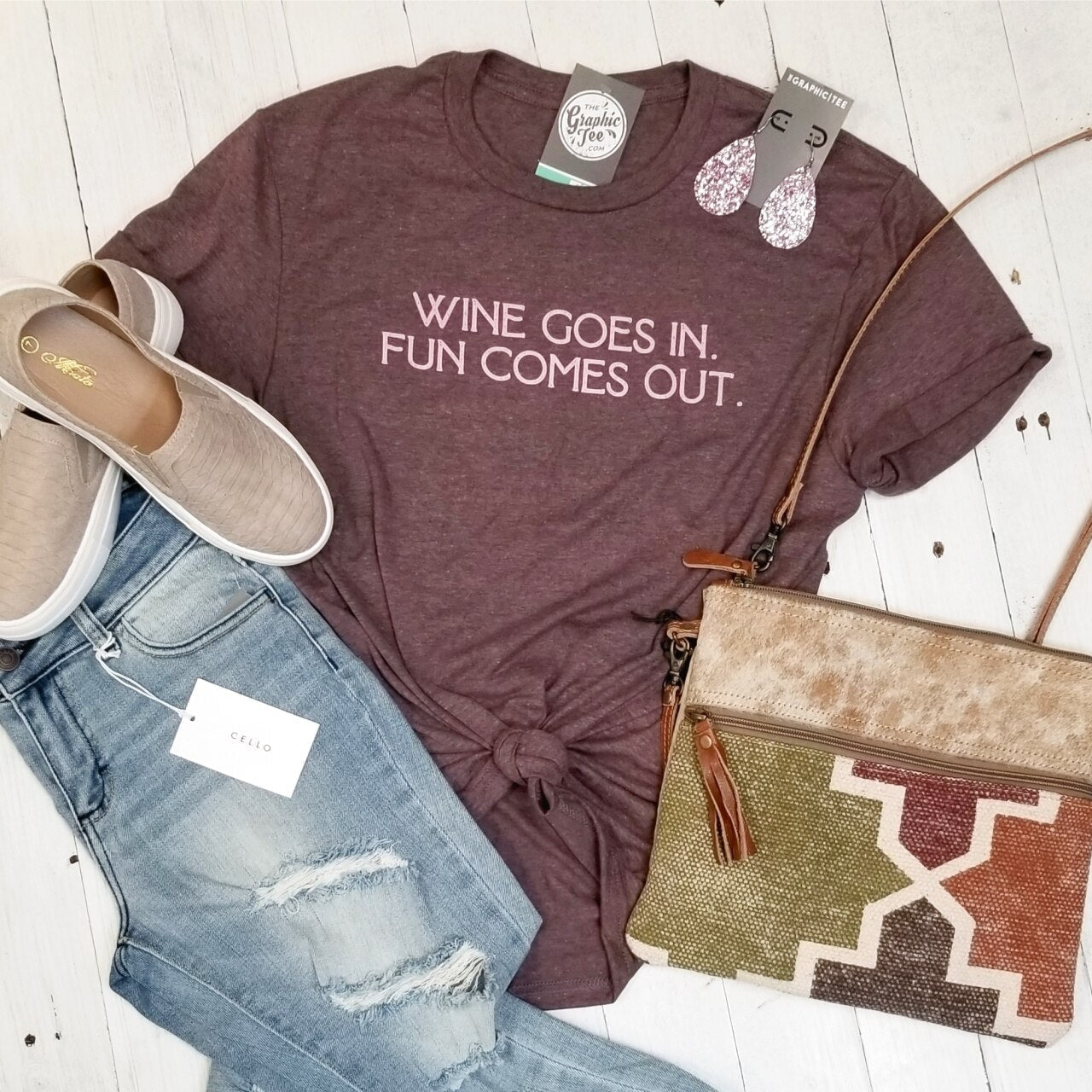 Wine Goes In. Fun Comes Out. - Adult Tee