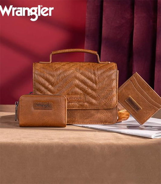 Wrangler 3PCs Set Mini Top Handle Crossbody Set - Saddle