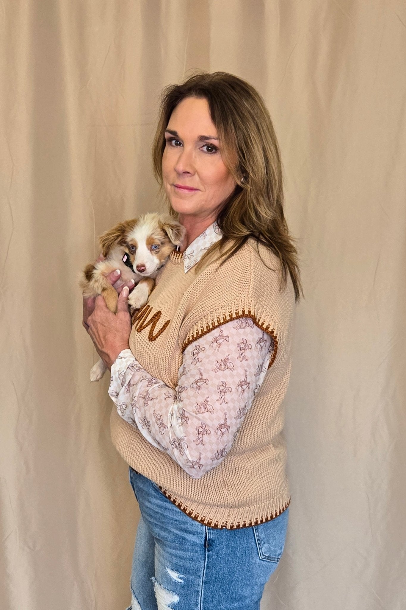 'YEEHAW' Contrast Stitched Sweater