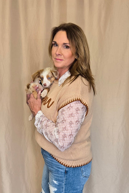 'YEEHAW' Contrast Stitched Sweater