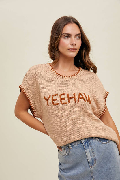 'YEEHAW' Contrast Stitched Sweater