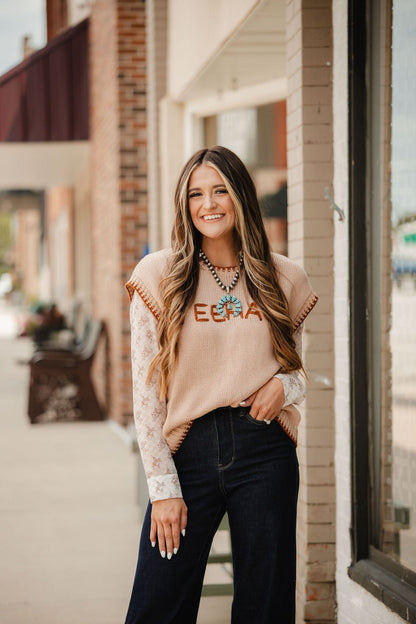 'YEEHAW' Contrast Stitched Sweater